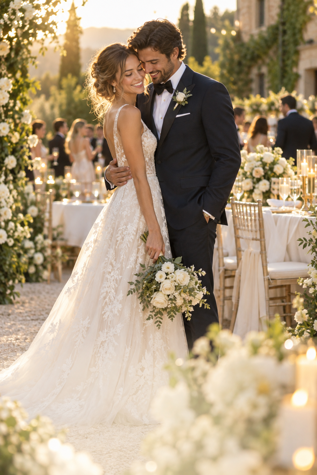 Pareja de recién casados en una celebración de boda